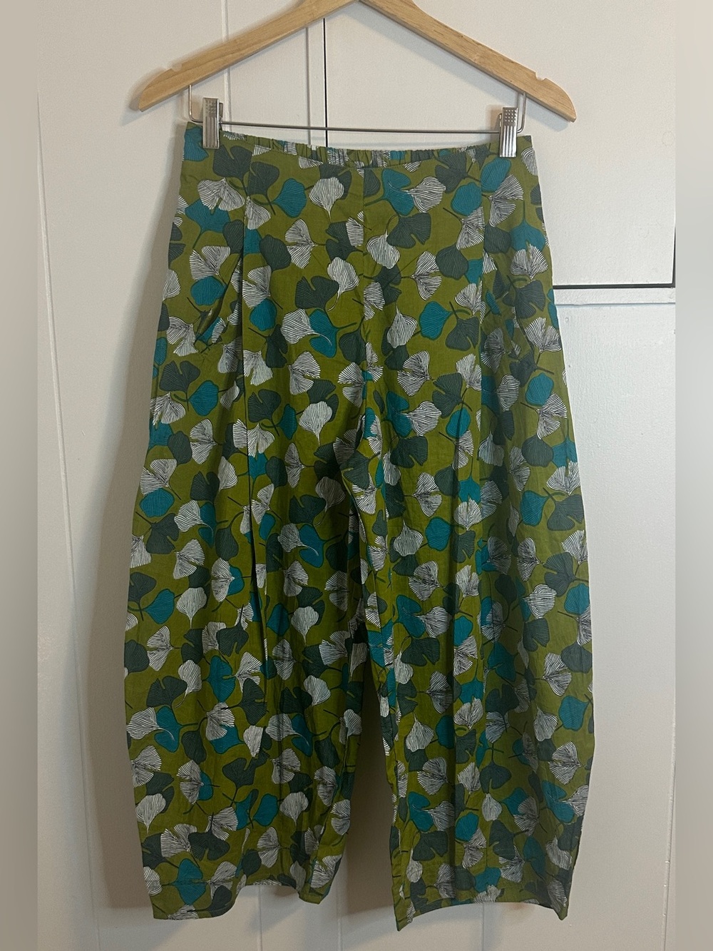 Apsara Barrel Leg Ginkgo Leaf Cotton Pant Trouser Artsy Boho - Picture 2 of 7